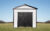 White-Storage-Shed-Front-View-With-Closed-Rampage-Door