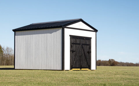 White-Storage-Shed-With-Closed-Rampage-Door